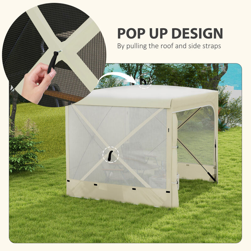 Outsunny 7' x 8' Pop Up Canopy Tent, UV-Resistant Camping Tent Event Shelter with Curtains, Nettings and Carrying Bag, for Garden, Patio, Hiking, Backpacking and Travelling, White