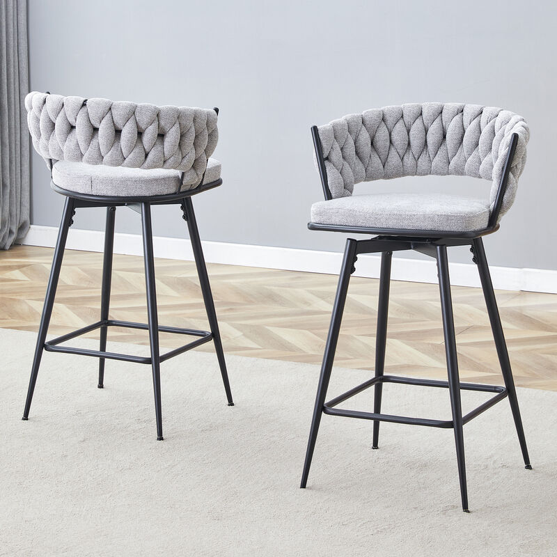 Swivel Bar Stools with Breathable Linen Cushions (Set of 2) image number 2