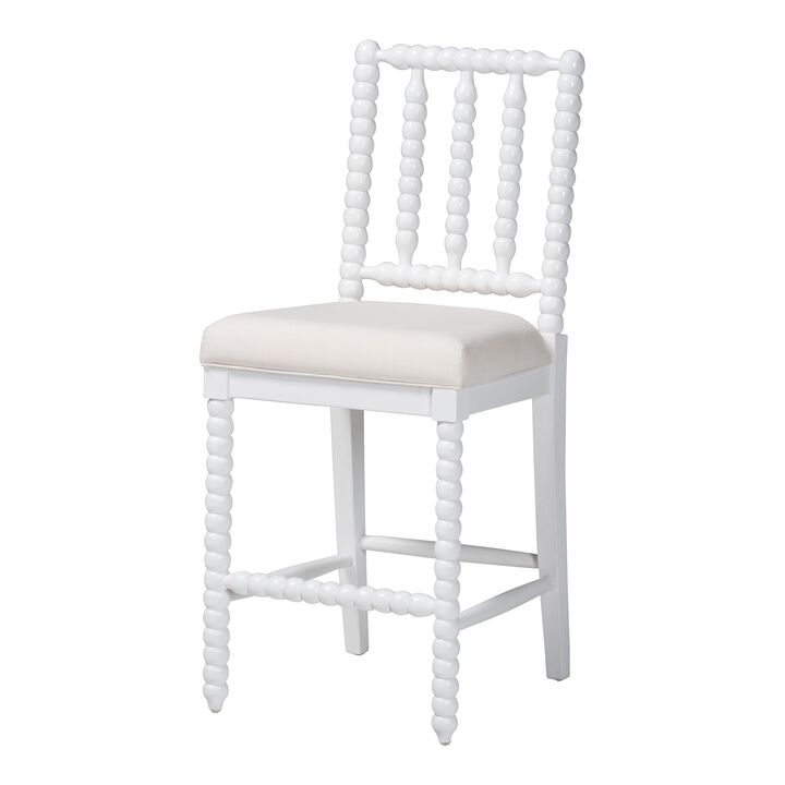 bali & pari Deya Bobbin Counter Stool - Sculptural Wood Kitchen Seating with Upholstered Seat and Spindle Back