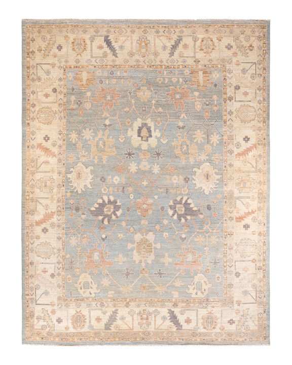 Oushak, One-of-a-Kind Hand-Knotted Area Rug  - Light Blue, 9' 1" x 12' 0"