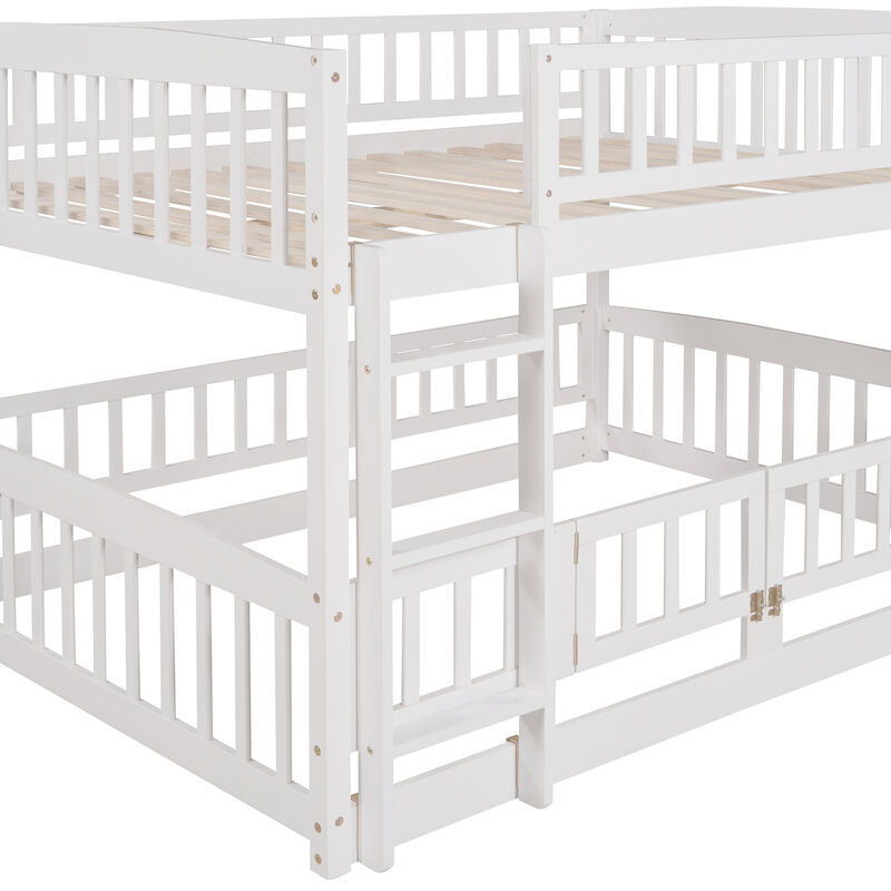 Whisen Versatile Design Full Over Full Low Bunk Bed with Built-in Ladder and Slide - Espresso