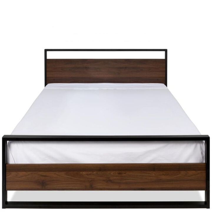 Hivvago Modern FarmHome Queen Low Profile Metal Wood Platform Bed