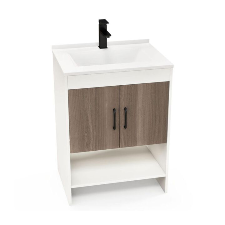 Hivvago 25 Inch Bathroom Vanity Sink Combo Cabinet with Doors and Open Shelf
