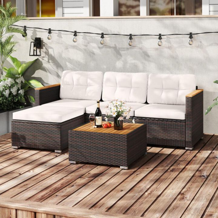 Hivvago 5-Piece Wicker Conversation Set Rattan Set with Cushions and Coffee Table