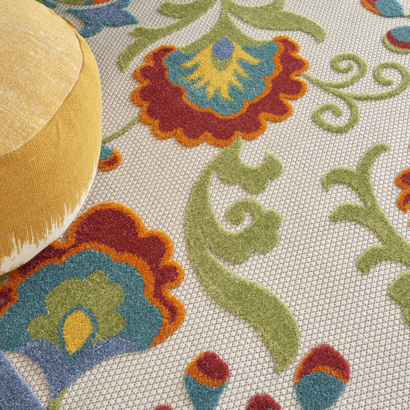 HomeRoots 8' X 11' Green Red Ivory And Yellow Floral Indoor Outdoor Area Rug image number 5