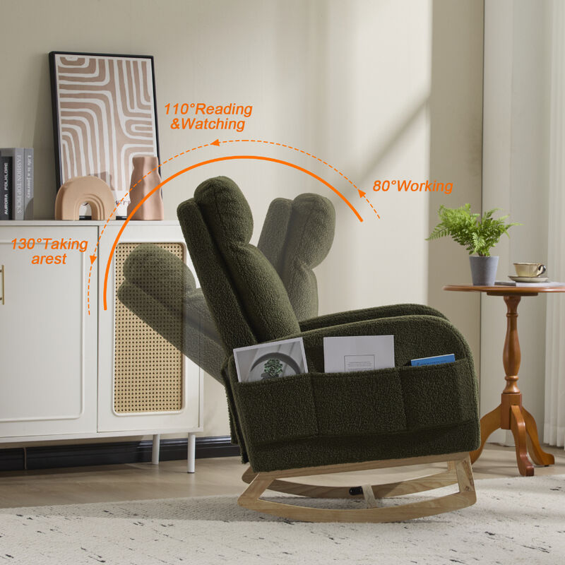 Upholstered Modern Rocking Chair with Solid Wood Legs and Ergonomic High Backrest image number 6