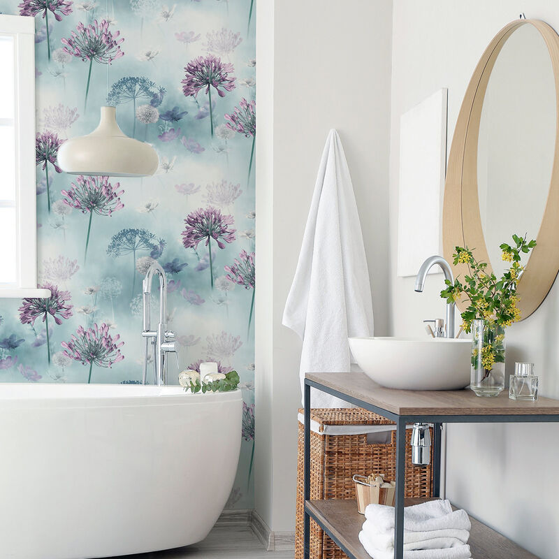 Lucille Light Blue Spring Meadow Wallpaper image number 1