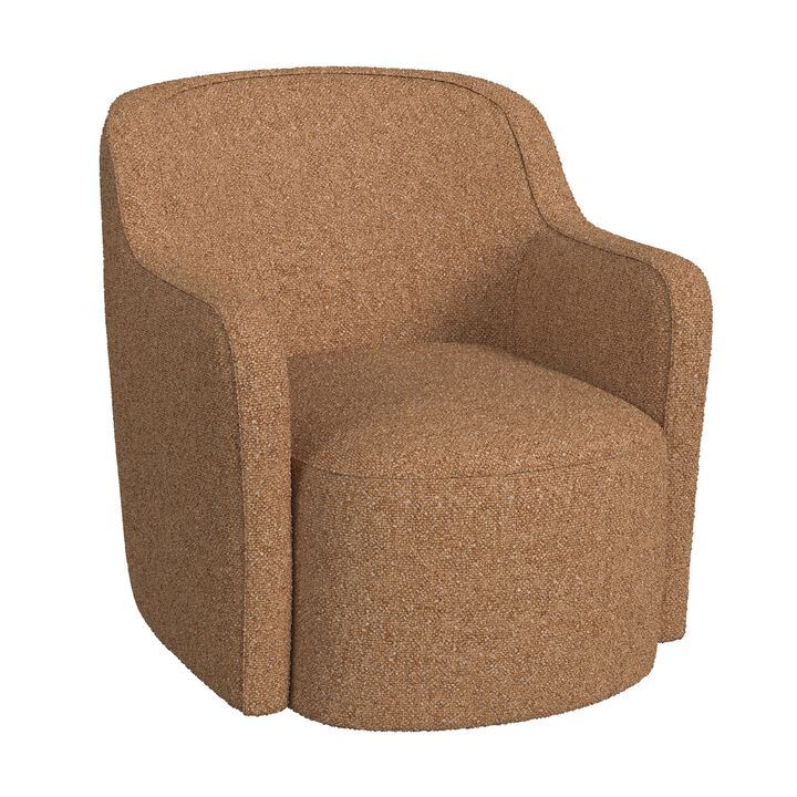 Kopi Swivel Accent Club Chair, Light Tan Brown Boucle, Curved Backrest