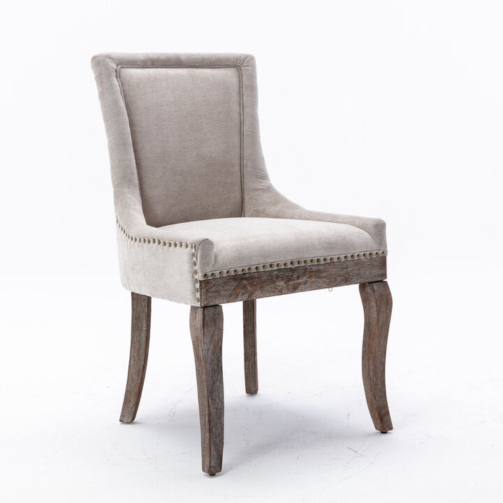 Streamdale Set of 2 Beige Dining Chairs with Fabric and Wood Legs