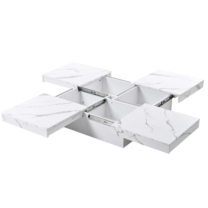 Merax Square Marble Veneer Coffee Table with Storage