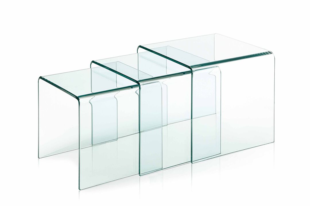 BENT GLASS NESTING TABLES, CLEAR, 12mm THICK GLASS , 17",15"