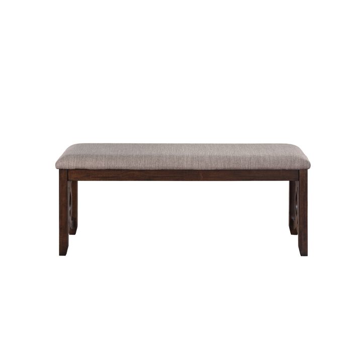 Gary 46 Inch Wood Bench with Fabric Seat, Cherry Brown-Benzara