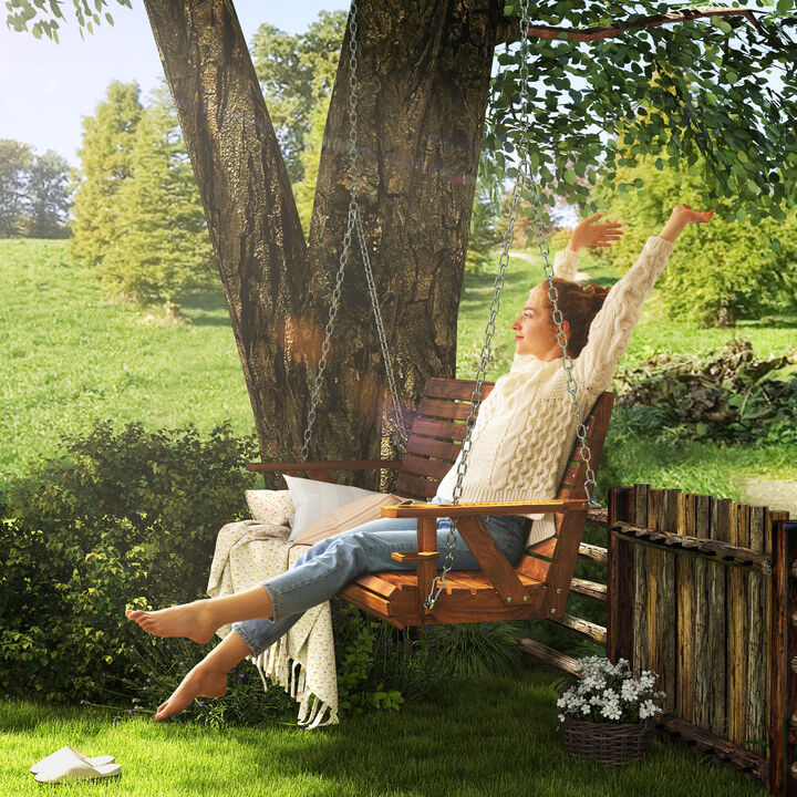 Hivvago 3-Seater Wooden Porch Swing with Cupholders