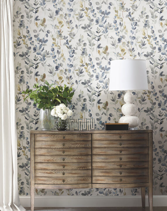 Joyful Eucalyptus Navy Peel & Stick Wallpaper