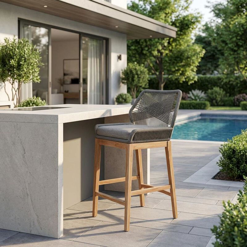 Teak Wood Outdoor Bar Stool With Footrest For Patio Dining image number 4