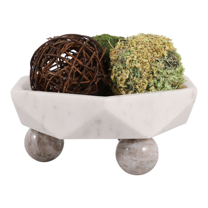 10x4" Marble Hexagon Bowl W/ball Feet, Wht/beige