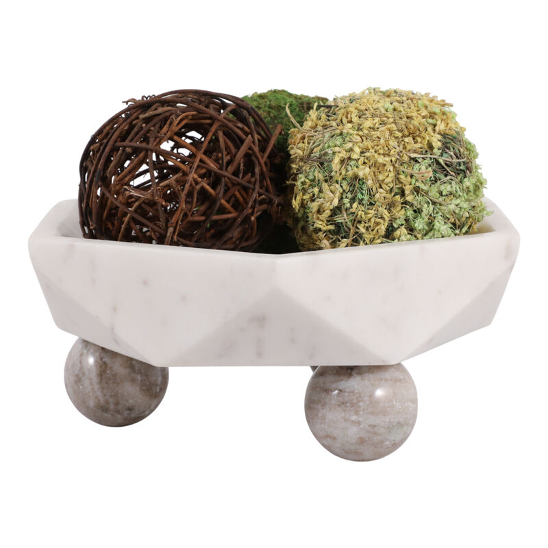 10x4" Marble Hexagon Bowl W/ball Feet, Wht/beige image number 1