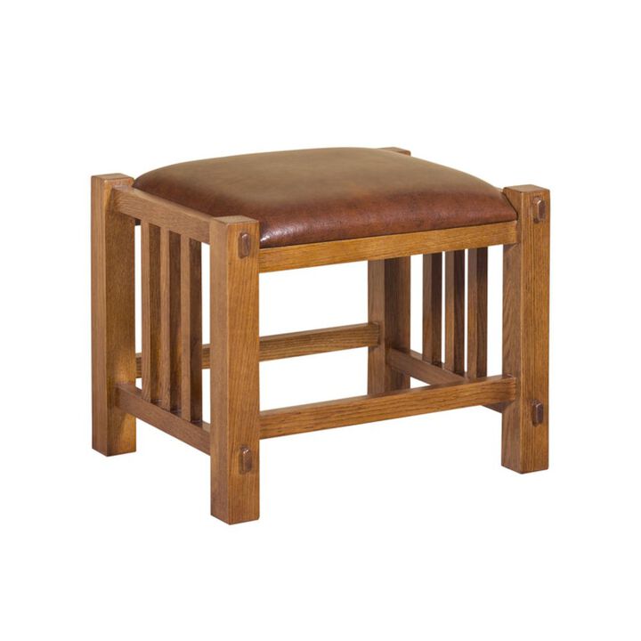 Crafters and Weavers Mission Spindle Stool - Quarter Sawn Oak & Leather - Michael's Cherry