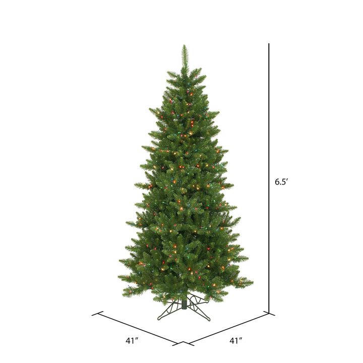 Vickerman 6.5' Camdon Fir Slim Artificial Christmas Tree, Multi-Colored Dura-lit LED Lights - Faux Slim Christmas Tree - Seasonal Indoor Home Decor