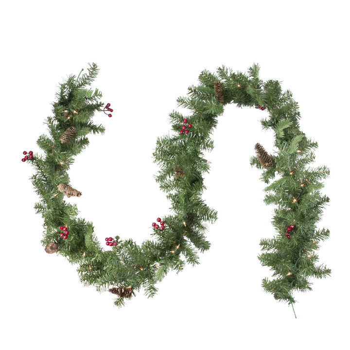 9' x 10" Pre-Lit Noble Fir with Berries Artificial Christmas Garland - Clear Lights