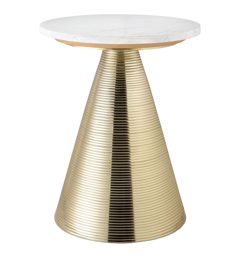 TOV Furniture Tempo Modern Round Marble Side Table, 16", Gold, White image number 0