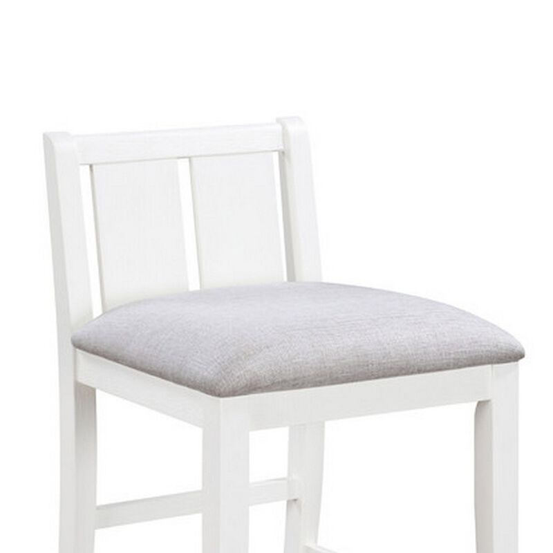 Ham 25 Inch Counter Height Chair Set of 2, Cream Fabric, White Wood Finish - Benzara