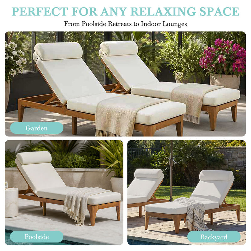 Merax Outdoor Lounge Chair Set with Natural Acacia Wood Frame, Adjustable Recline image number 5