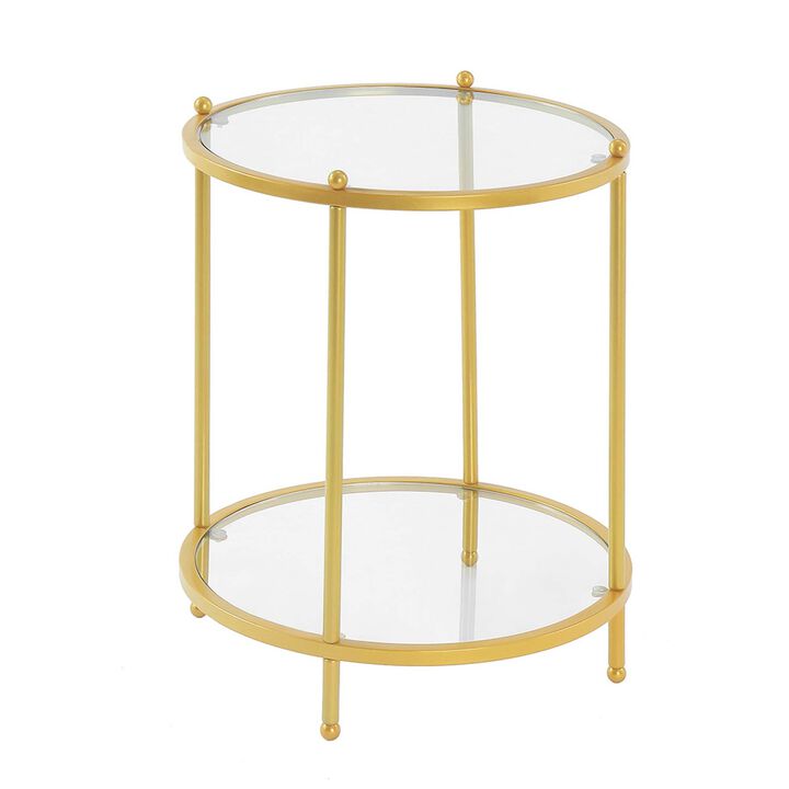 Convenience Concepts Royal Crest 2 Tier Round End Table, Clear Glass / Gold