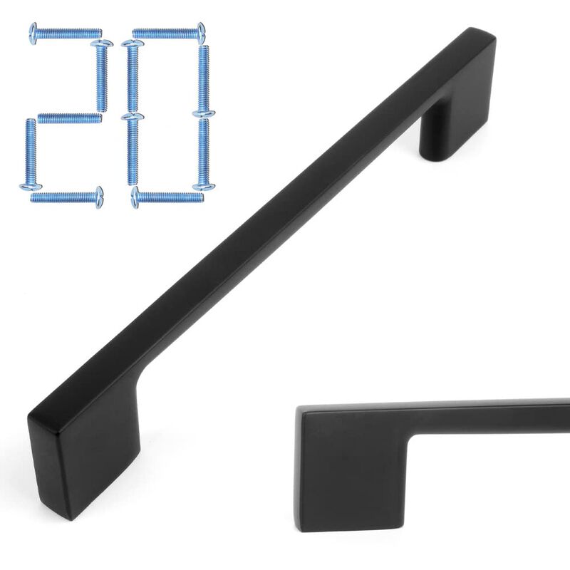 KOOFIZO 20-Pack Wide Foot Cabinet Bar Pull - Black Modern Solid Handle, 5 Inch/128mm Screw Spacing for Kitchen Cupboard Door, Be