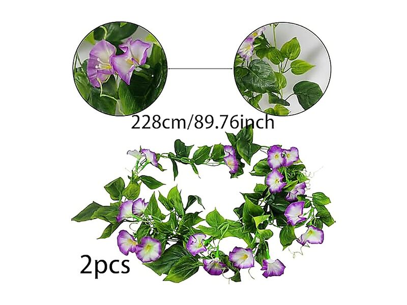 2 Pack Artificial Vines Silk Morning Glory Outdoor 15 Ft Hanging Plants Garland image number 1