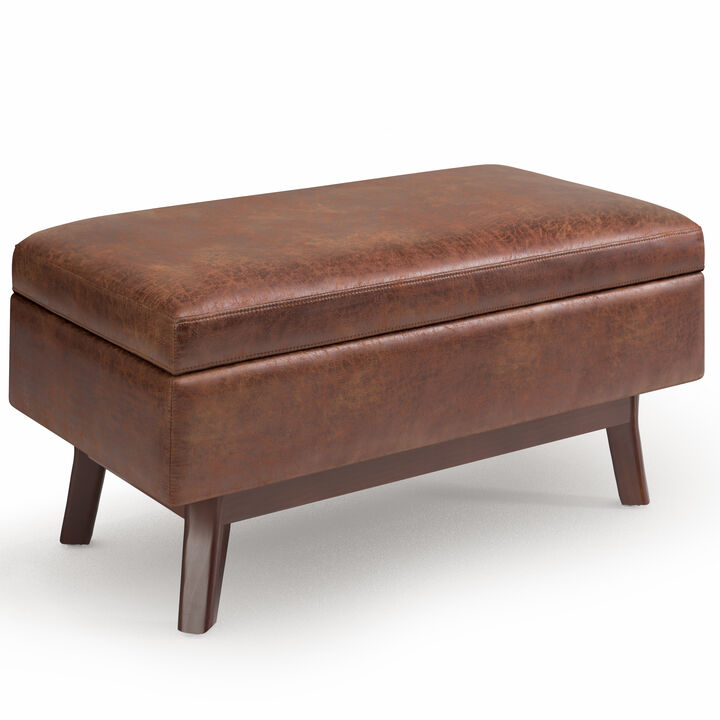 Owen Small Rectangular Storage Ottoman in Distressed Saddle Brown Faux Air Leather