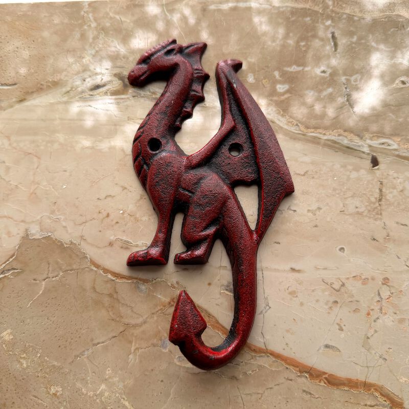 Set Of 3 Dragon Wall Hooks Red Distressed Cast Iron 65 In Decorative image number 7