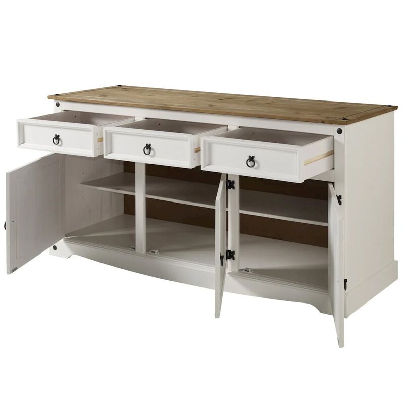 OS Home and Office Furniture Wood Buffet Sideboard in Distressed White