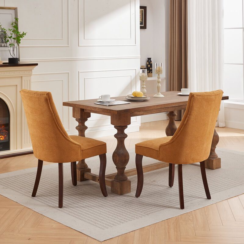 Whisen 2-Piece 25inch Dining Chairs, Rayon Linen Upholstered Channel Tufted with Curved Solid Wood Legs for Kitchen Dining Room image number 2