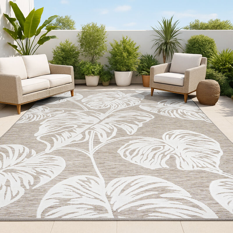 Tobago High-Low Two Tone Monstera Leaf Area Rug