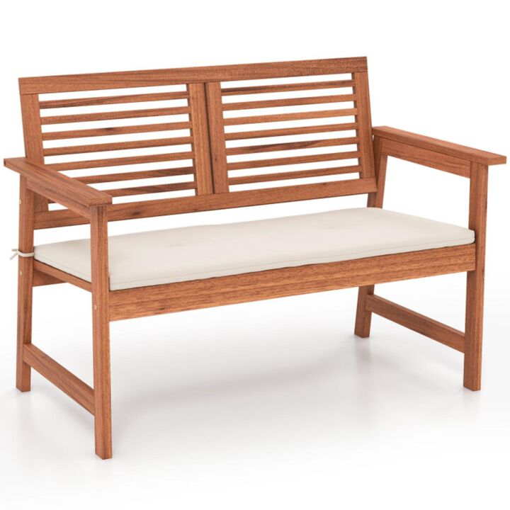 Hivvago 2-Person Solid Wood Patio Bench with Backrest and Cushion