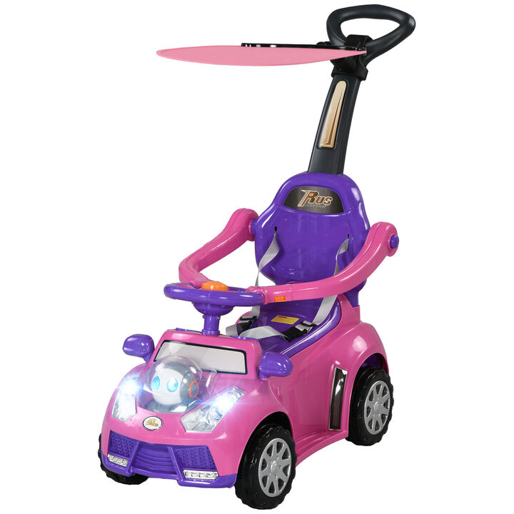 BreeBe 3 in 1 Push Car Sliding Car with Removable Handle, Music, Horn, Canopy, Safety Guardrail