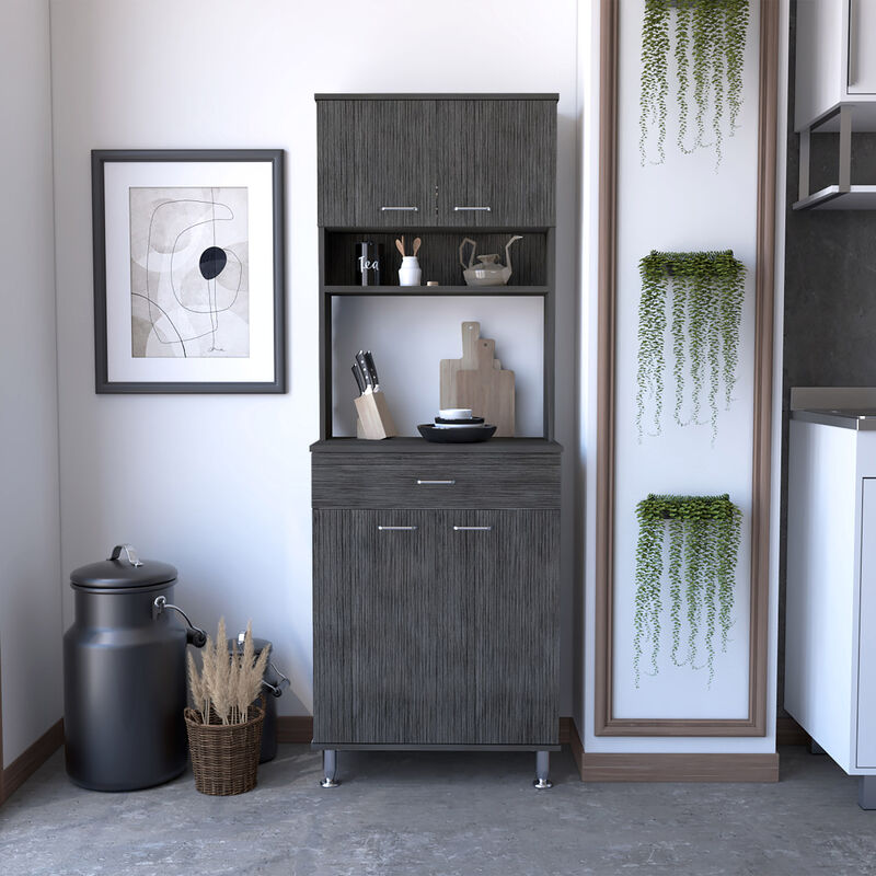 Della 60 Kitchen Pantry with Countertop, Closed & Open Storage -Smokey Oak