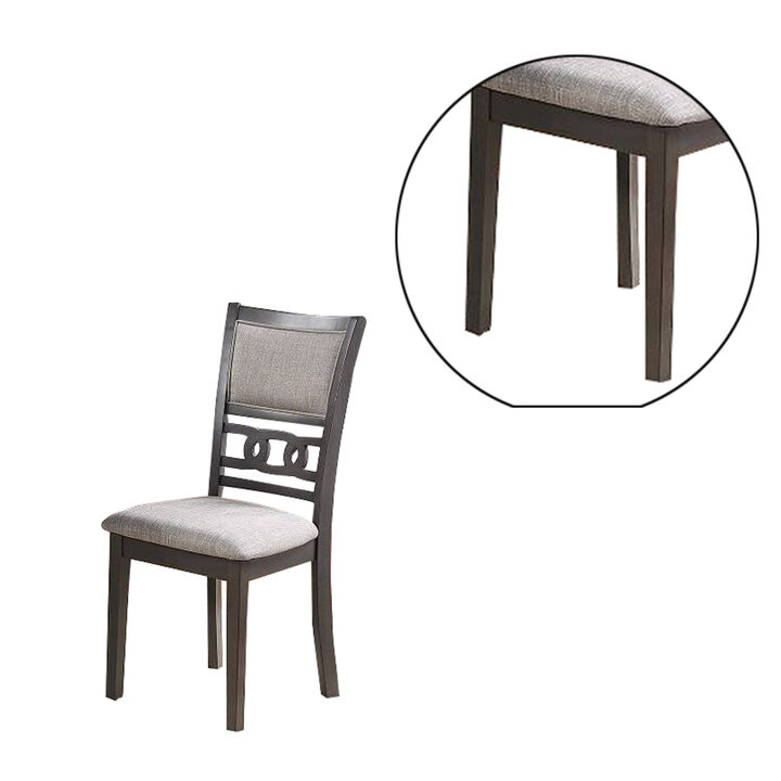 Fabric Upholstered Dining Chair with Panel Back, Knot Cut Outs, Set of 2, Gray - Benzara