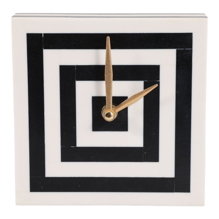 5" Square Resin Clock, White/black