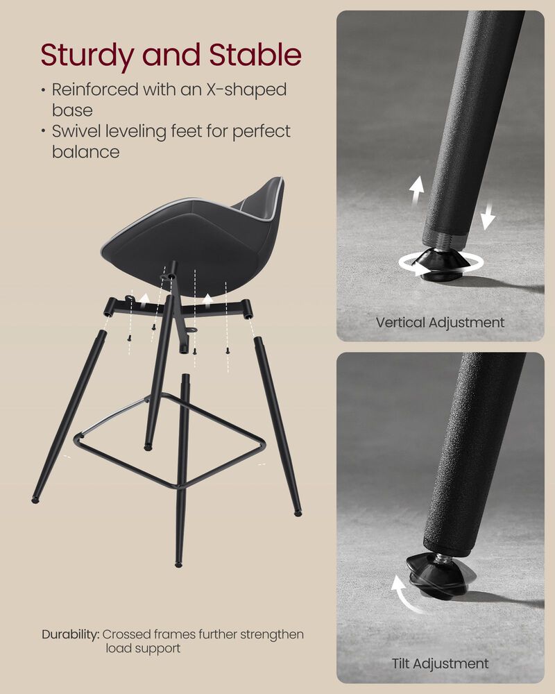 Stylish Counter Height Bar Stools with Back, Set of 2 for Dining or Kitchen image number 7