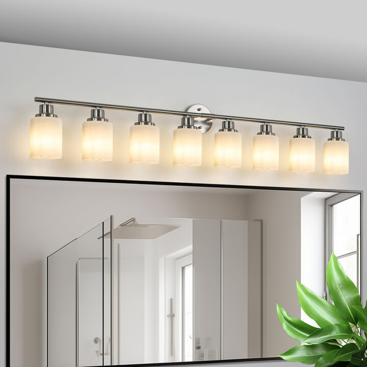 ELEMENT ACE 52 Inch 8-Light Vanity Wall Sconce Hardwired Wall Mounted Lighting Fixture with Frosted Glass Shades for Bathroom Hallway Dressing Room Use