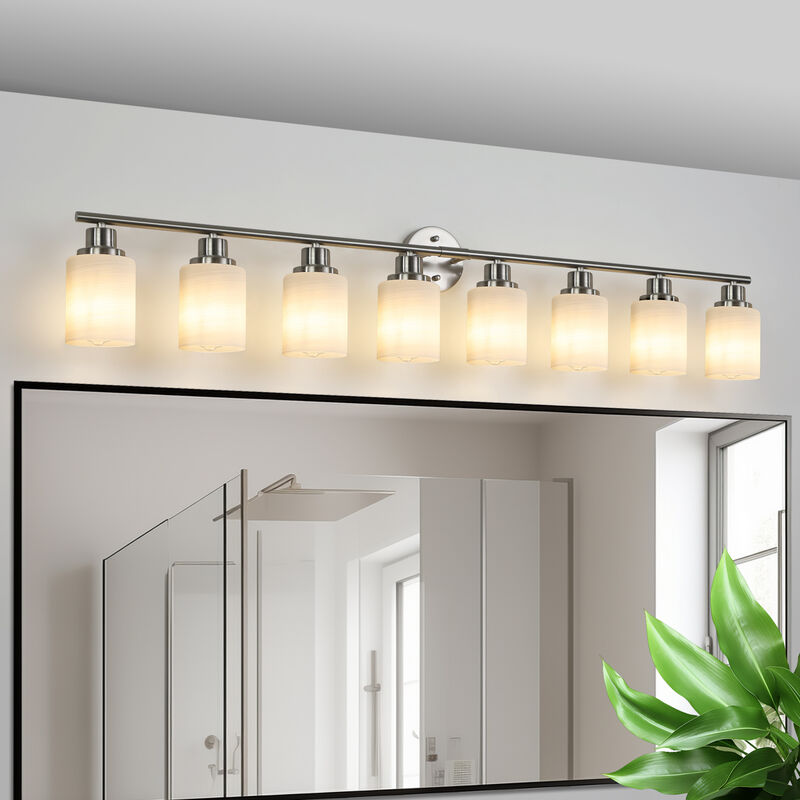 ELEMENT ACE 52 Inch 8-Light Vanity Wall Sconce Hardwired Wall Mounted Lighting Fixture with Frosted Glass Shades for Bathroom Hallway Dressing Room Use image number 1