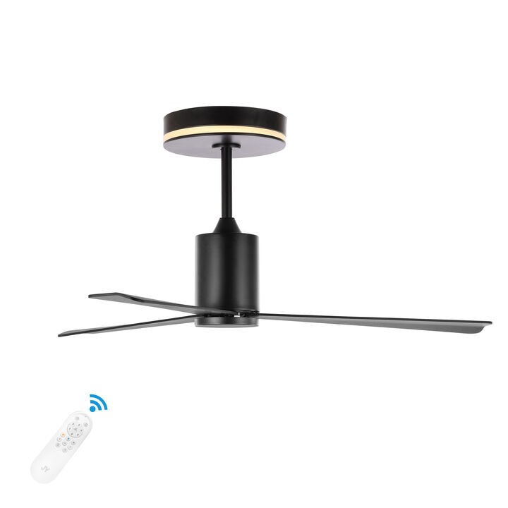 Levi 52" 1-Light Contemporary Minimalist 6-Speed Iron Height Adjustable Integrated LED Ceiling Fan with Remote, Black