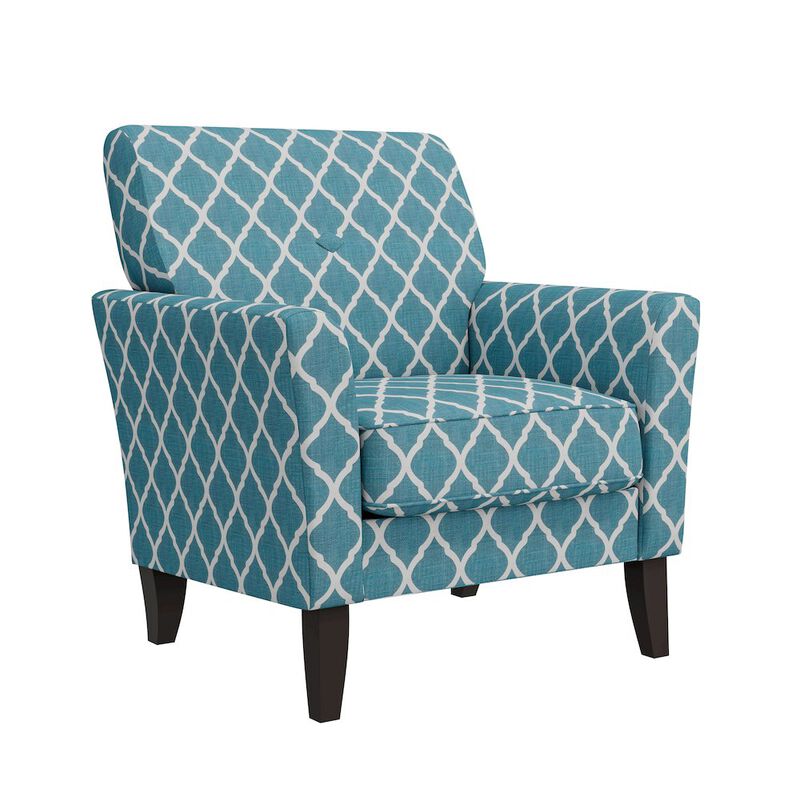 HL Home Furnishings Alex Transitional Flared Arm Armchair in Turquoise Trellis