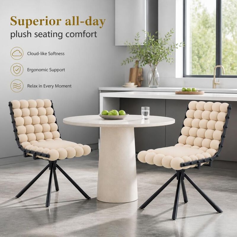 GOODSILO Set of Two Modern Tufted Puffy Bubble Velvet Dining Accent Swivel Chairs with Metal Legs for Dining Room and Kitchen image number 4