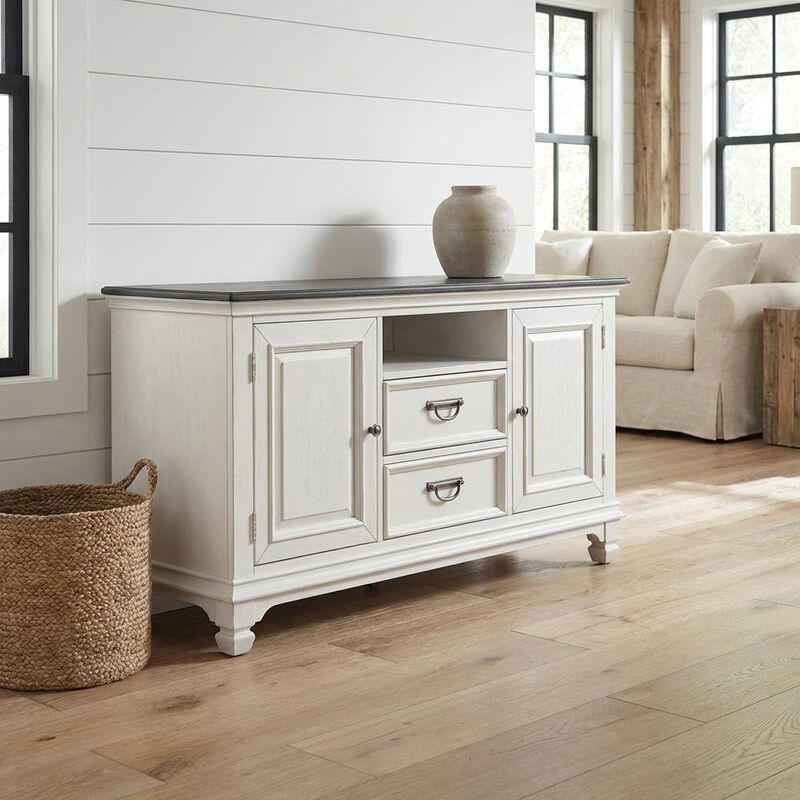 Liberty Furniture White Wirebrushed TV Console with Charcoal Top in Cottage Style image number 1
