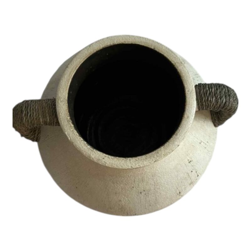 12x10" Clay Vase With Rope Handles, White/brown image number 3