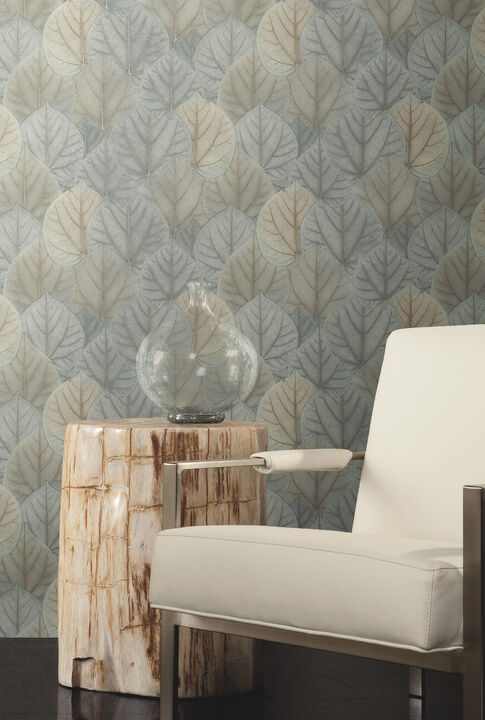Leaf Concerto Blue & Taupe Wallpaper