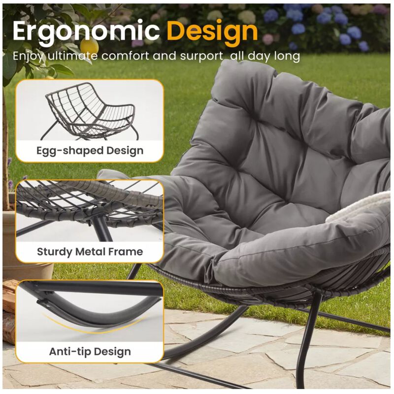 Hivvago Rocking Egg Lounge Chair with Footrest Set image number 6